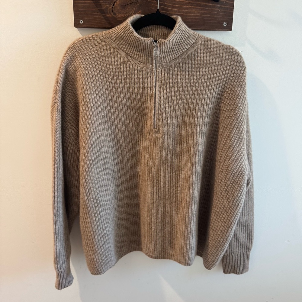 Jenni Kayne‎ 100% Cashmere 1/2 Zip Sweater in Undyed Stone XXL